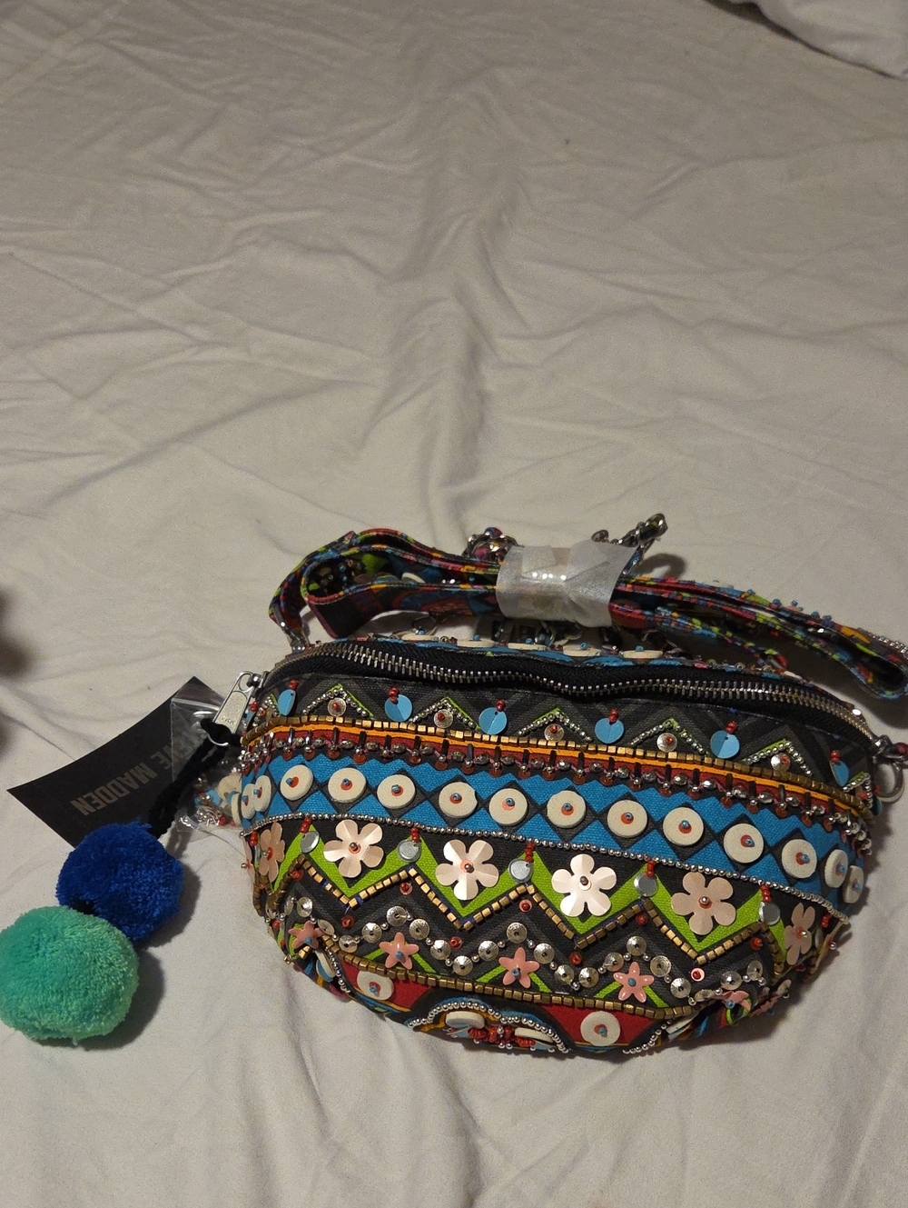 Steve Madden Colorful Embellished Women’s Crossbody Belt Bag - Blue & Green